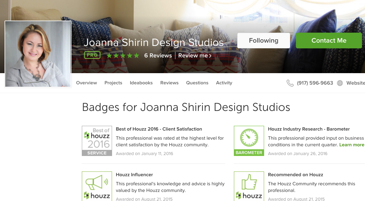 JoannaShirinHouzz - Awarded Best Of Houzz - Joanna Shirin